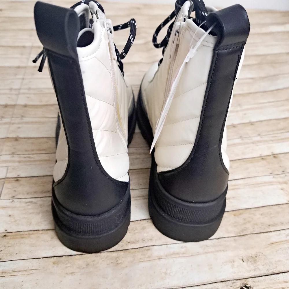 Wonder Nation Kids Quited Combat  Boots White/Black Size 5